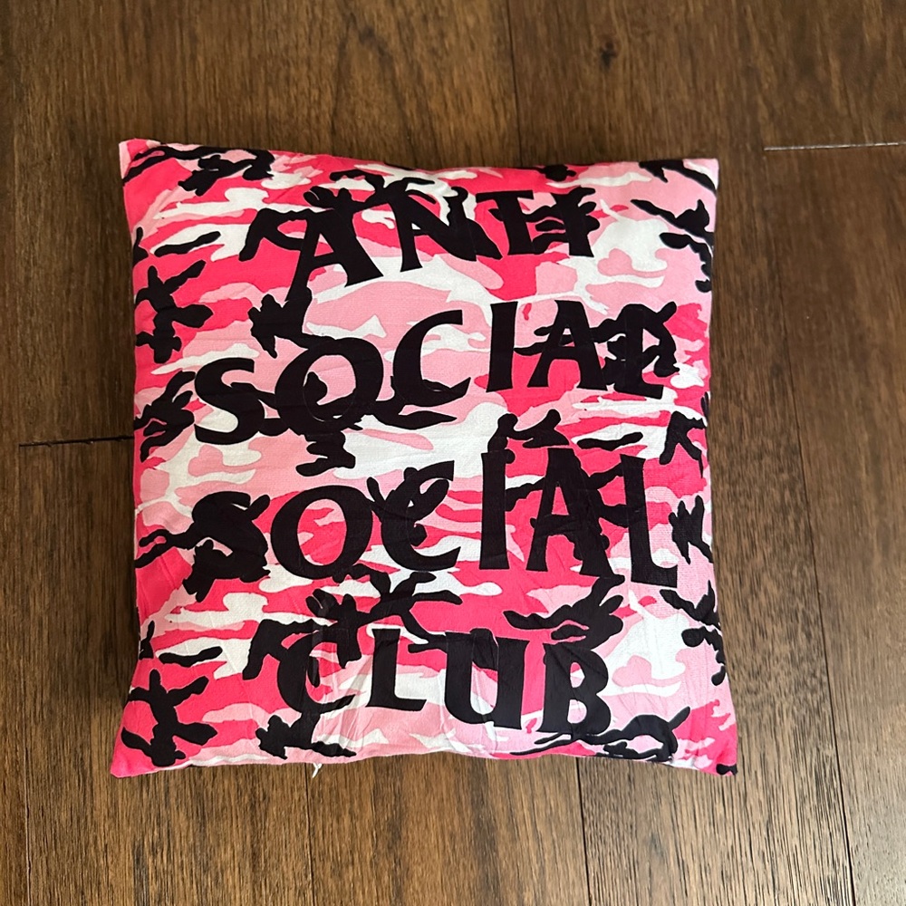 Pink Camo Anti Social Social Club Graphic Decorative Pillow